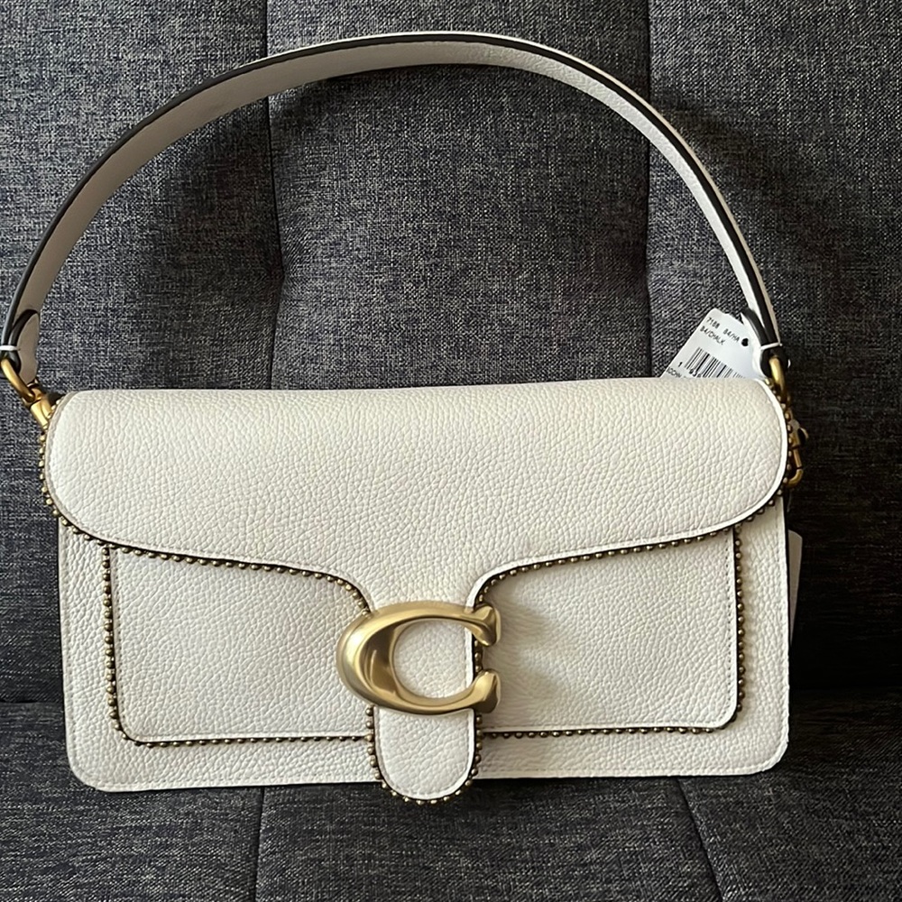 Coach Cream Leather Shoulder Bag with Gold Accents